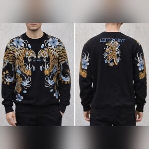 NWT LEFT POINT Double Tiger Rhinestone Crewneck Sweatshirt Black Size M Streetwe